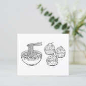 Eten Noedels Cupcake Zwart Wit Kleurplaat (Staand voorkant)