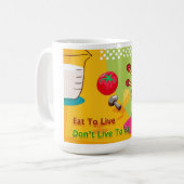 Eten om te leven dieet en gewichtsverlies koffiemok (Voorkant links)