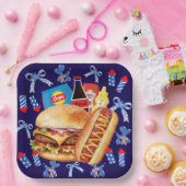 Eten op het Bord Rood Wit en Blauw Papier Bord (Feest)