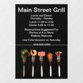 Eten op moderne restaurantvorken zakelijk raamsticker (Vel)