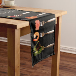 Eten op vorken Zwarte Tafel Runner Korte Tafelloper