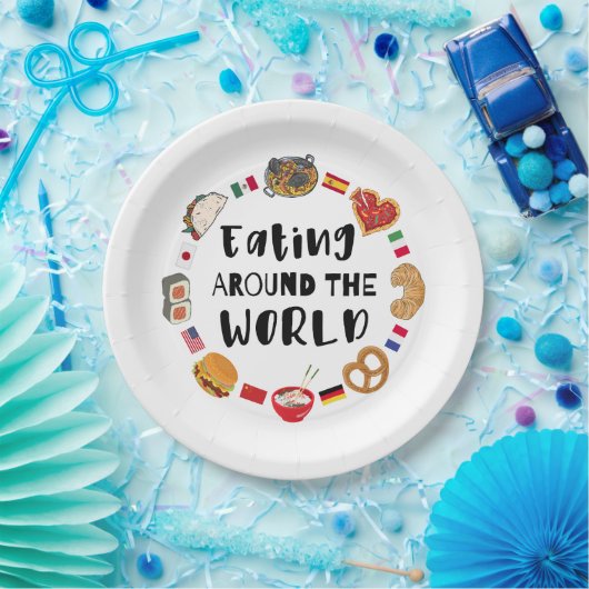 Eten over de hele wereld papieren bordje (Feest)