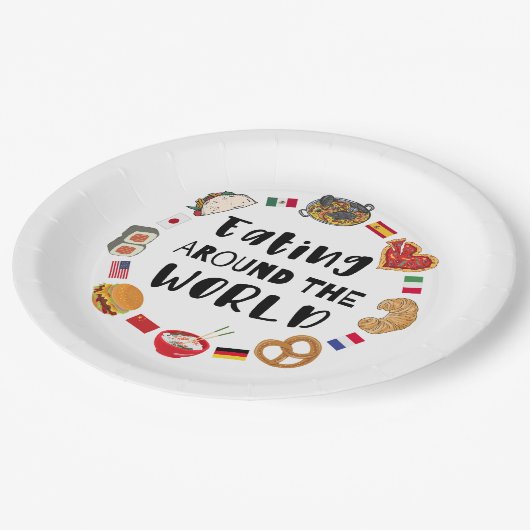 Eten over de hele wereld papieren bordje (Gekanteld)