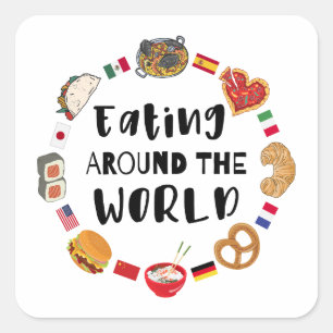 Eten over de hele wereld vierkante sticker