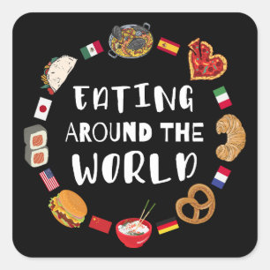 Eten over de hele wereld vierkante sticker