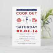 Eten, plezier en muziek 4 juli Cookout Uitnodigen Kaart (Staand voorkant)