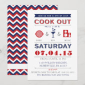 Eten, plezier en muziek 4 juli Cookout Uitnodigen Kaart (Voorkant / Achterkant)
