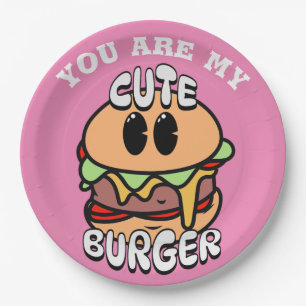 Eten, Schattige Burger, Zoete en humoristische val Papieren Bordje