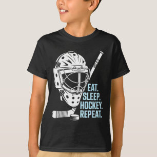 Eten Slaap Hockey Herhaal Hockey Masker Stok Sport T-shirt