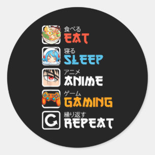 Eten Slapen Anime Gamen Herhalen Gamer Mannen Tien Ronde Sticker