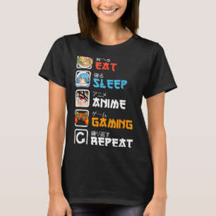 Eten Slapen Anime Gamen Herhalen Gamer Mannen Tien T-shirt