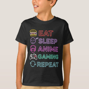 Eten Slapen Anime Gamen Herhalen Gamer Mannen Tien T-shirt