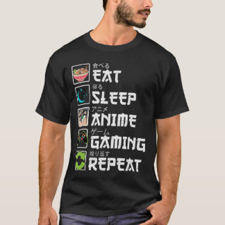 Eten Slapen Anime Gamen Herhalen Gamer Mannen Tien T-shirt