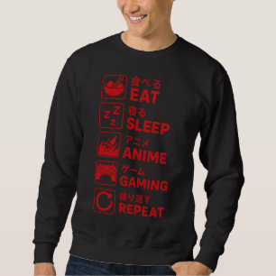 Eten Slapen Anime Gamen Herhalen Gamer Mannen Tien Trui