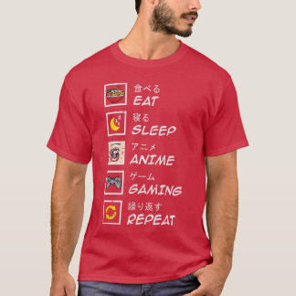 Eten Slapen Anime Gamen Herhalen Gamer Tiener Jong T-shirt