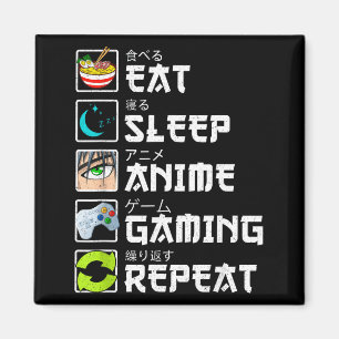 Eten Slapen Anime Gamen Herhalen Kawaii Otaku Anim Magneet
