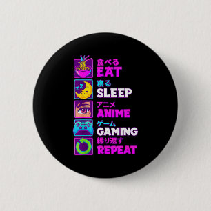 Eten Slapen Anime Gamen Herhalen Kawaii Otaku Anim Ronde Button 5,7 Cm