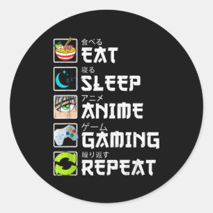 Eten Slapen Anime Gamen Herhalen Kawaii Otaku Anim Ronde Sticker
