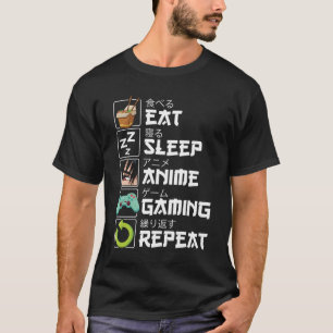 Eten Slapen Anime Gamen Herhalen Kawaii Otaku Anim T-shirt