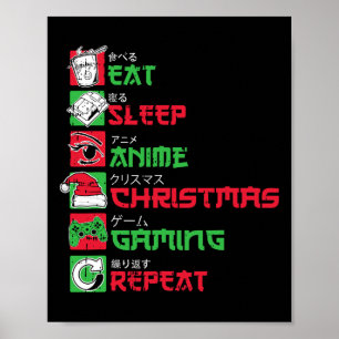 Eten Slapen Anime Gamen Kerst Pyjama X-mas Holi Poster