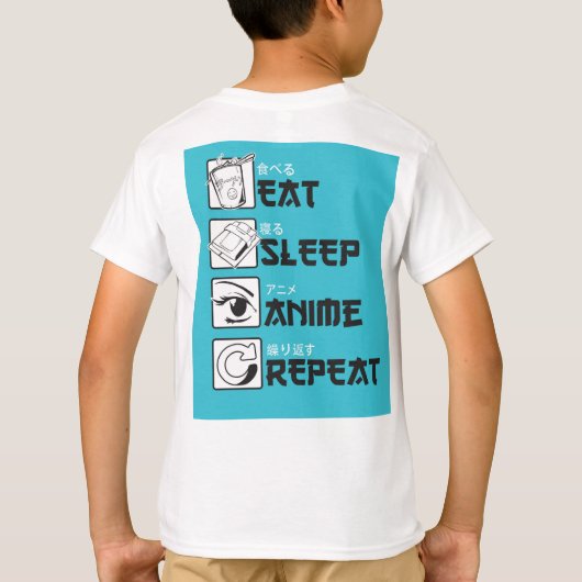 Eten Slapen ANIME Herhalen Grappige Tiener Japanse T-shirt (Achterkant)