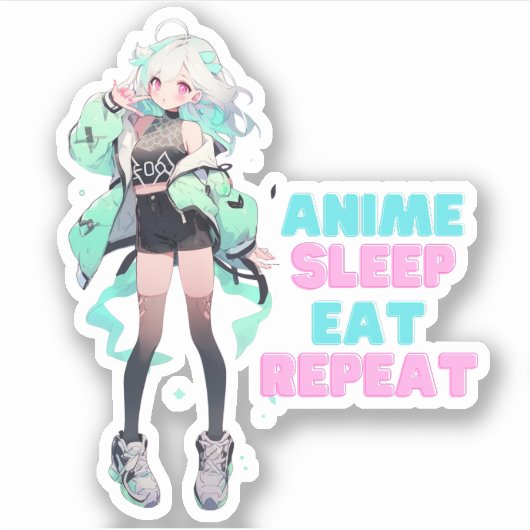 Eten, slapen, anime sticker (Voorkant)