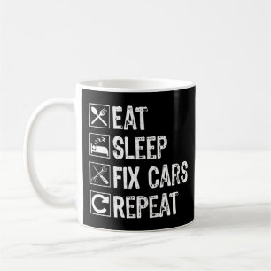 Eten Slapen Auto's Repareren Herhalen Grappige Mon Koffiemok
