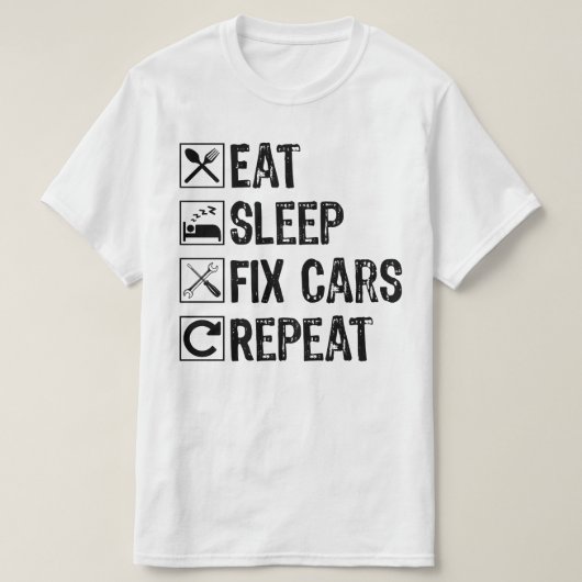 Eten Slapen Auto's Repareren Herhalen Koele Opa Mo T-shirt (Design voorkant)