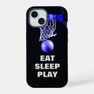 Eten Slapen Basketbal Blauw Zwart iPhone 15 Case