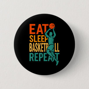 Eten slapen basketbal herhalen ronde button 5,7 cm