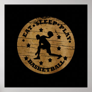 eten slapen basketballen spelen poster