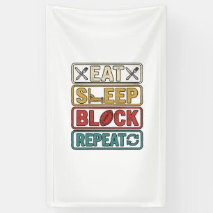 Eten Slapen Blokkeren Herhalen Voetbal Vintage T-s Spandoek