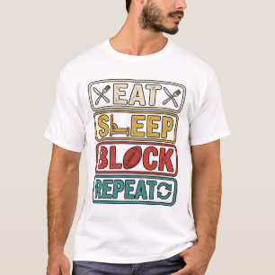 Eten Slapen Blokkeren Herhalen Voetbal Vintage T-s T-shirt