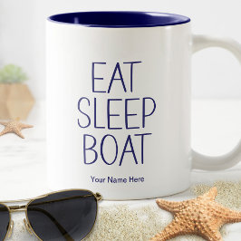 Eten Slapen Boot Grappig Kapitein Vissen Humor Tweekleurige Koffiemok