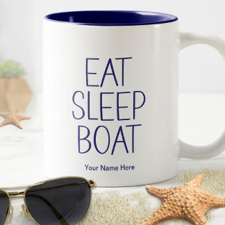 Eten Slapen Boot Grappig Kapitein Vissen Humor Tweekleurige Koffiemok