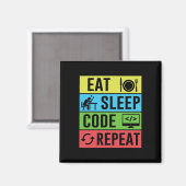 Eten Slapen Code Herhalen Funny Programmeren Terug Magneet (Voorkant / Achterkant)