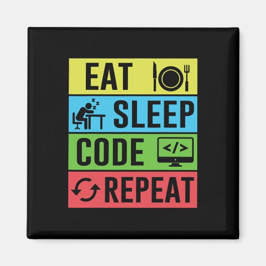 Eten Slapen Code Herhalen Funny Programmeren Terug Magneet (Voorkant)