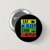 Eten Slapen Code Herhalen Funny Programmeren Terug Ronde Button 5,7 Cm (Voorkant /achterkant)