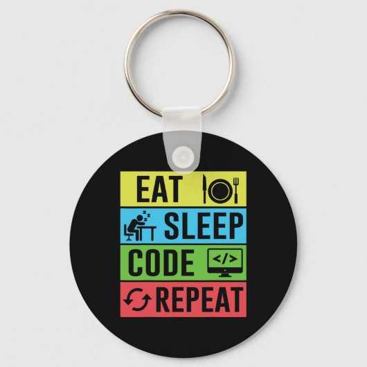 Eten Slapen Code Herhalen Funny Programmeren Terug Sleutelhanger (Voorkant)