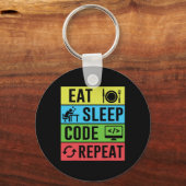 Eten Slapen Code Herhalen Funny Programmeren Terug Sleutelhanger (Voorkant)