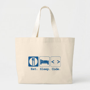 eten slapen code (html) grote tote bag