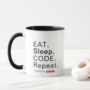 Eten, slapen, coderen, herhalen. Mogelijk gemaakt  Mok