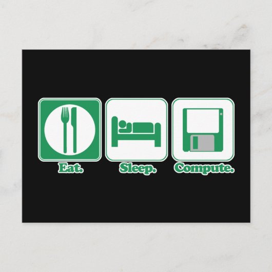 eten slapen computer (groen) briefkaart (Voorkant)