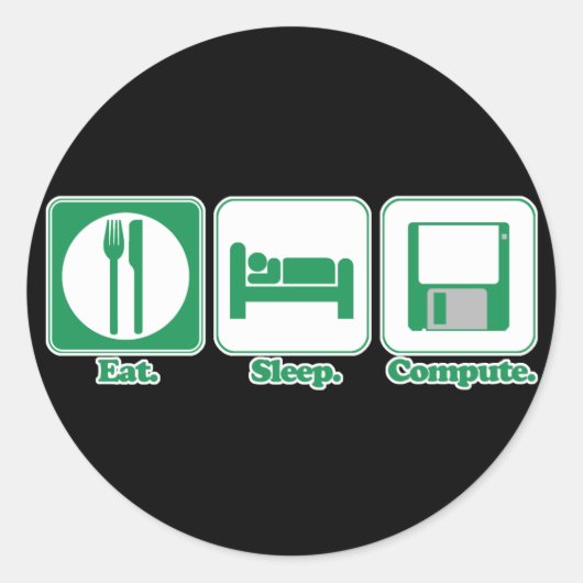 eten slapen computer (groen) ronde sticker (Voorkant)
