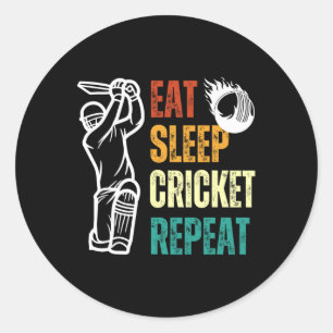 Eten Slapen Cricket Herhalen Cricket Speler Jeugd Ronde Sticker