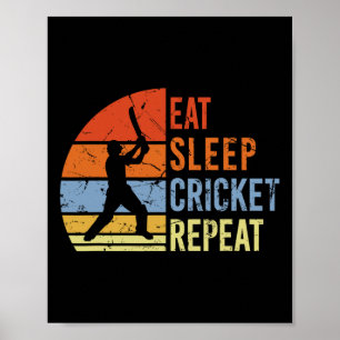 Eten Slapen Cricket Herhalen - Grappig Cricket Spe Poster