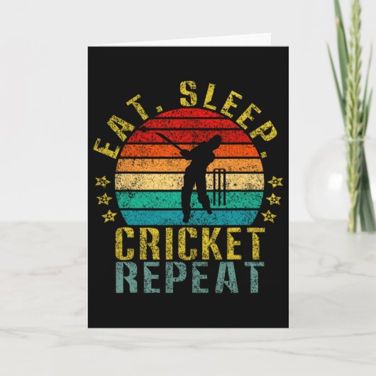 Eten Slapen Cricket Herhalen Grappig Retro Kaart (Voorkant)