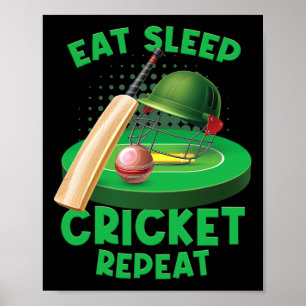 Eten Slapen Cricket Vintage Cricket Ll Game Veld P Poster