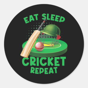 Eten Slapen Cricket Vintage Cricket Ll Game Veld P Ronde Sticker