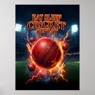 Eten Slapen Cricket Vlam Poster